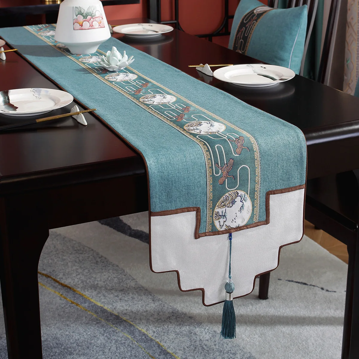 

Classical Chinese Style Table Flag Zen Tea Ceremony High-end Coffee Table Cloth Long Strip Tablecloth Cover Cloth Bed Flag Decor