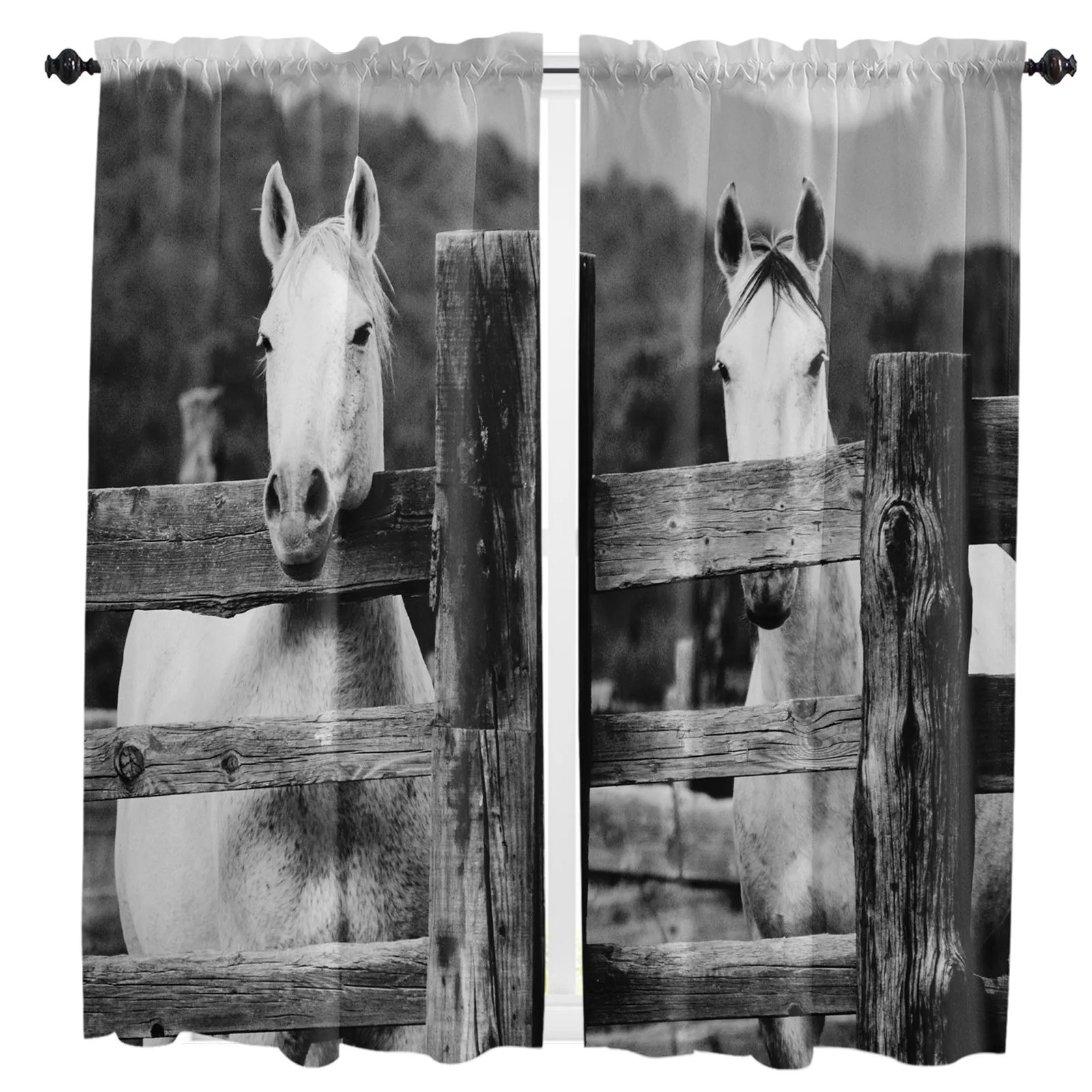 

Cortinas de animales de granja, decoración del hogar en blanco y negro, para sala de estar, cocina, balcón, habitación, ventana,