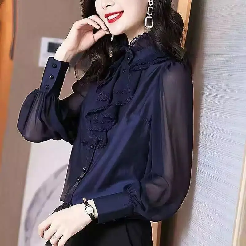 Vintage Lace Patchwork Chiffon Shirt Women's Clothing 2022 Autumn New Elegant Office Lady Loose Ruffled Neck Blouse Female Tops
Vintage Lace Patchwork Chiffon Shirt Women's Clothing 2022 Autumn New Elegant Office Lady Loose Ruffled Neck Blouse Female Tops