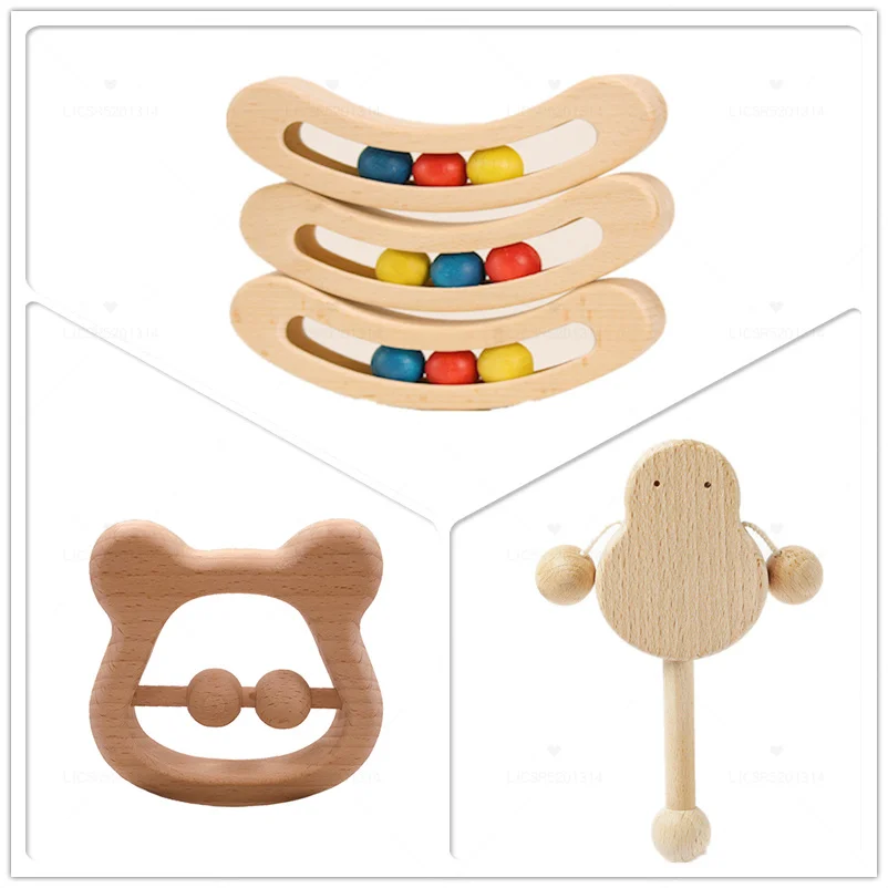 

Safety Wooden Beech animal Pacifier Rattle Crafts accessories Molar teeth toy for baby child Infant Nipple Bite Teether Gift