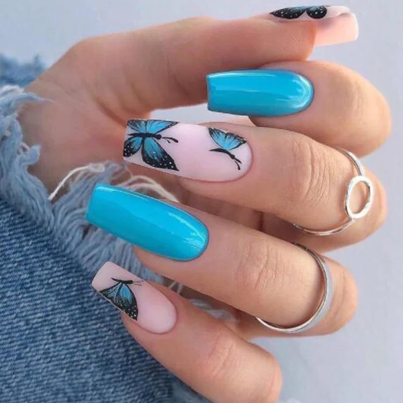 24 Pcs/box Blue Black Butterfly Wear Armour Removable Fake Nail Patch Women Manicures Decoration Finished Full Cover Nail Tips
24 Pcs/box Blue Black Butterfly Wear Armour Removable Fake Nail Patch Women Manicures Decoration Finished Full Cover Nail Tips