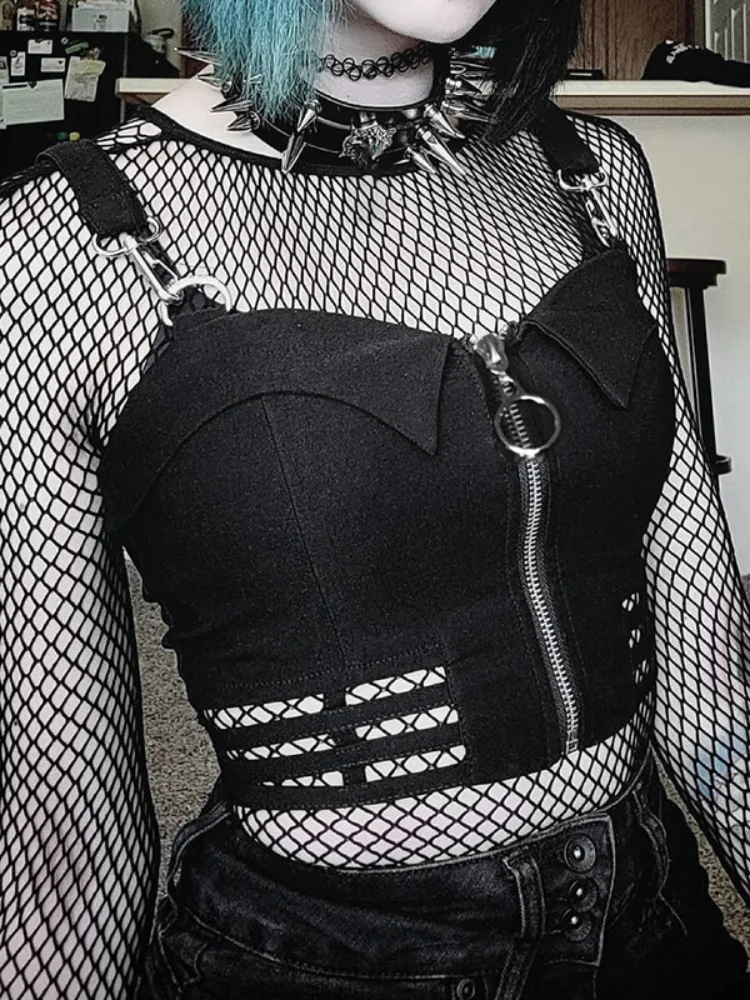 Streetwear Punk Style Bodycon Tank Top Female Zipper Black Vest Hollow Out Gothic Clothes Summer Crop Tops Sexy Slim
Streetwear Punk Style Bodycon Tank Top Female Zipper Black Vest Hollow Out Gothic Clothes Summer Crop Tops Sexy Slim