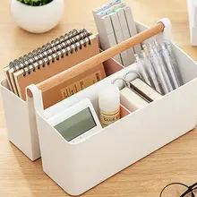 Portable Storage Box with Wooden Handle and Divided Compartments Waterproof Storage Basket Organizer for College Desk Bathroom