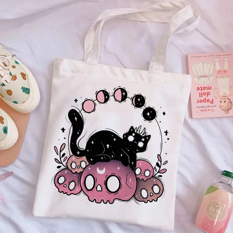 Reusable Shopping Bag Fashion Women Canvas Tote Bags Cute Skull Cat Printing Bag Cartoon Bolsa De Compras Shopper Shoulder Bags
Reusable Shopping Bag Fashion Women Canvas Tote Bags Cute Skull Cat Printing Bag Cartoon Bolsa De Compras Shopper Shoulder Bags