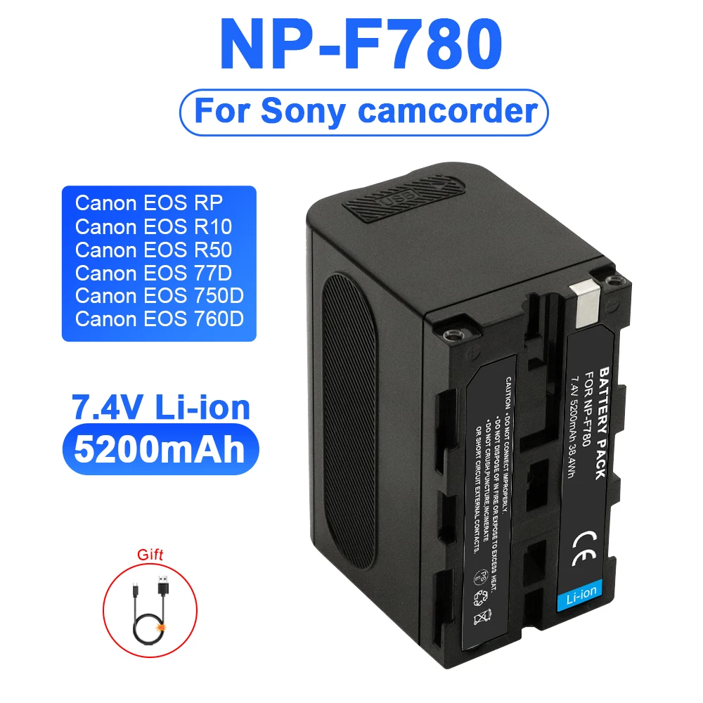 5200 мАч для Sony NP-F770 NP-F730 F780 F750 аккумулятор со светодиодным индикатором питания F970