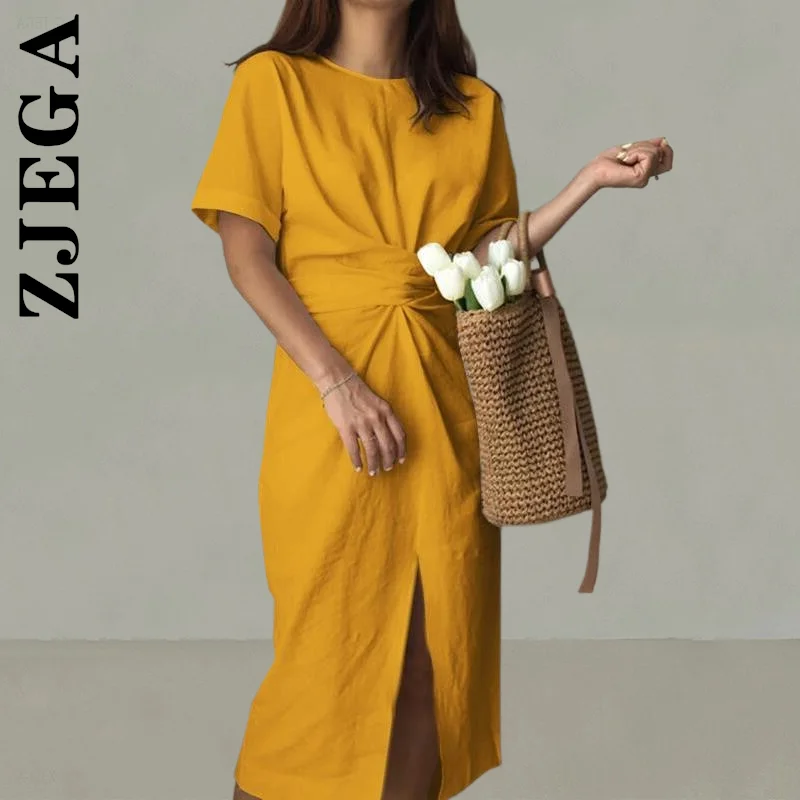 Zjega Women Dress New Soft Short Sleeve Front Slit Bowknot Dresses Robe Stylish Girl Clothing Female Vestidos
Zjega Women Dress New Soft Short Sleeve Front Slit Bowknot Dresses Robe Stylish Girl Clothing Female Vestidos