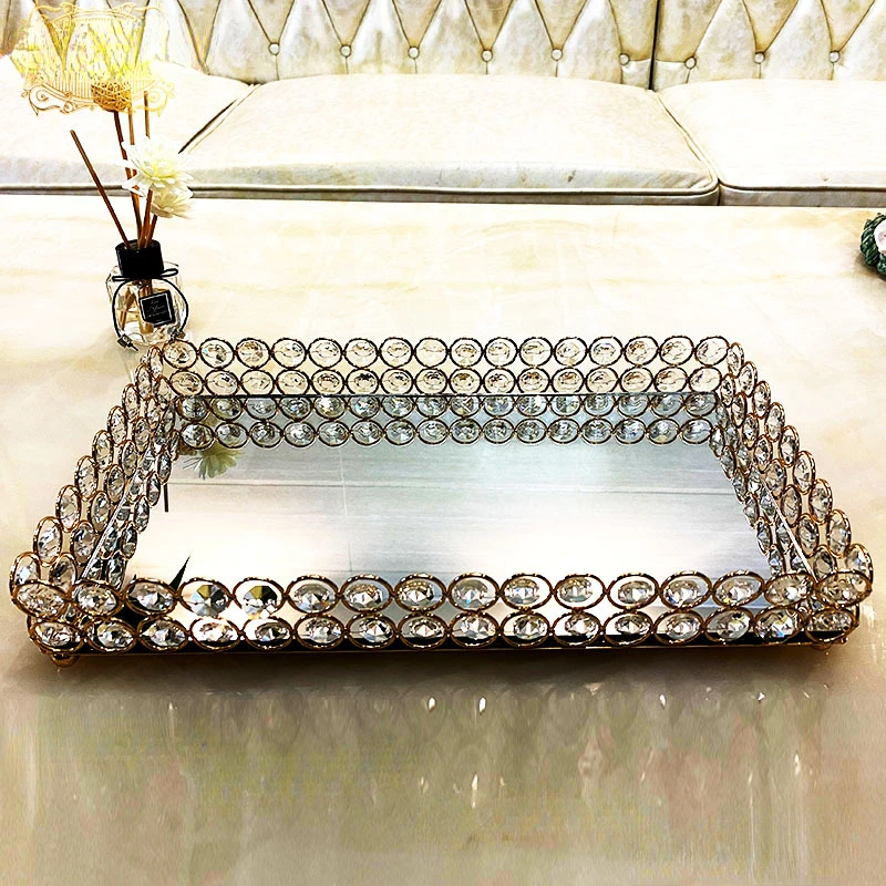 European-Style Glass Mirror Home Decoration Ins Style Crystal Dessert Cake Tray Rectangular Cosmetics Storage Tray 
European-Style Glass Mirror Home Decoration Ins Style Crystal Dessert Cake Tray Rectangular Cosmetics Storage Tray