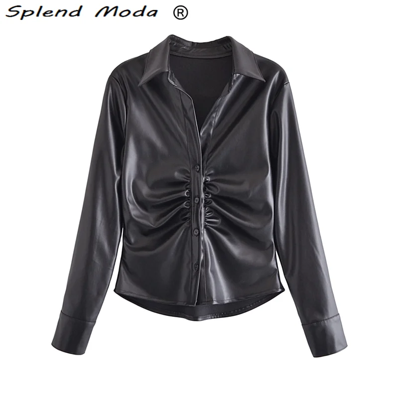 Splend Moda ZA New Casual Chic Black PU Slim Blouses Women Spring Autumn Long Sleeve Single-breasted Shirts Female Sexy Shirt
Splend Moda ZA New Casual Chic Black PU Slim Blouses Women Spring Autumn Long Sleeve Single-breasted Shirts Female Sexy Shirt