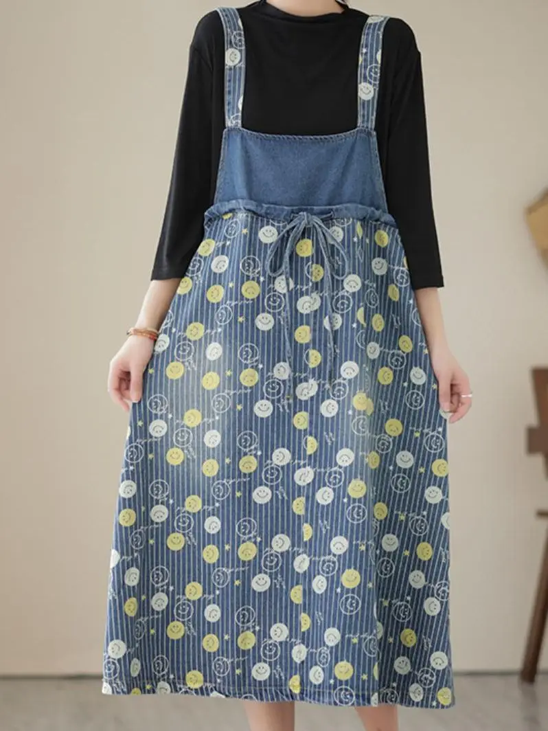 Korean Vintage Summer Woman Print Dress Loose Denim Dot Fashion Polka A-line Dress Spaghetti Sleeveless Spring Strap Patchwork
Korean Vintage Summer Woman Print Dress Loose Denim Dot Fashion Polka A-line Dress Spaghetti Sleeveless Spring Strap Patchwork