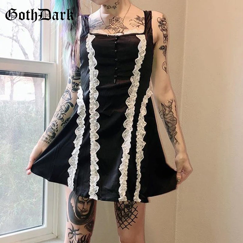 Goth Dark Grunge Mall Gothic Lace Patchwork Mini Dresses Harajuku Punk Black Slim Party Dress A-line Sleeveless Club Alt Clothes
Goth Dark Grunge Mall Gothic Lace Patchwork Mini Dresses Harajuku Punk Black Slim Party Dress A-line Sleeveless Club Alt Clothes