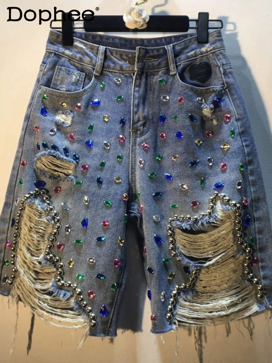 Exquisite Rhinestone Beaded High Waist Slimming Holes Straight Fifth Jeans Middle Pants Women 2022 New Summer Denim Shorts Lady
Exquisite Rhinestone Beaded High Waist Slimming Holes Straight Fifth Jeans Middle Pants Women 2022 New Summer Denim Shorts Lady