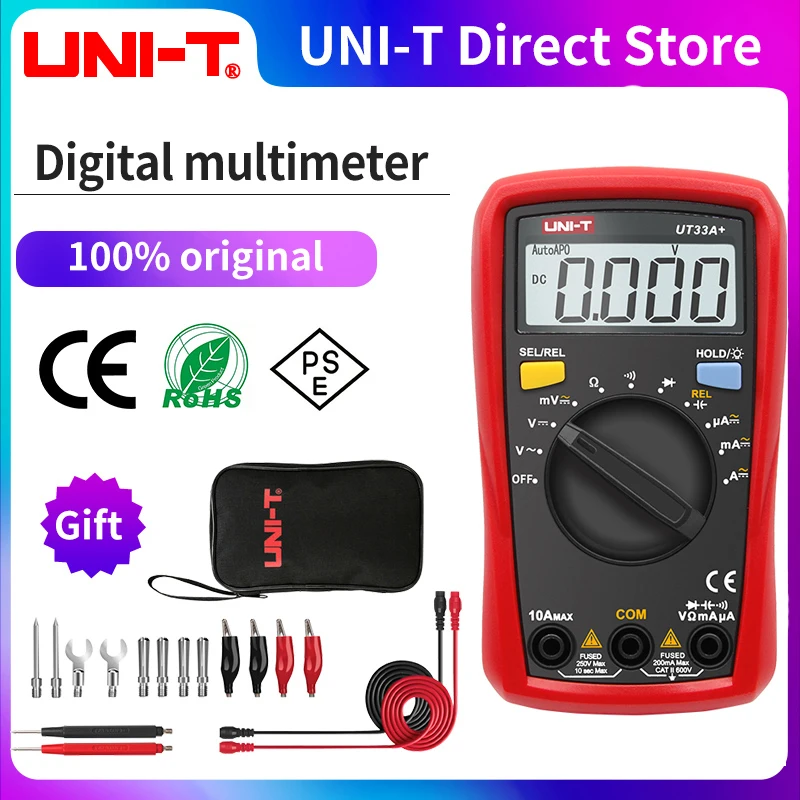 

UNI-T Multimeter Resistance Measure UT33A UT33B UT33C UT33D Plus Capacitance Tester Anti-burn Pocket Digital Ammeter Voltmeter