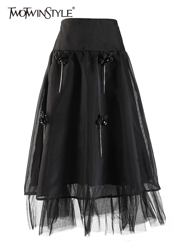 TWOTWINSTYLE Casual Black Skirt For Women High Waist Patchwork Mesh Midi Skirts Female Summer Clothing Style New 2022 Fashion
TWOTWINSTYLE Casual Black Skirt For Women High Waist Patchwork Mesh Midi Skirts Female Summer Clothing Style New 2022 Fashion