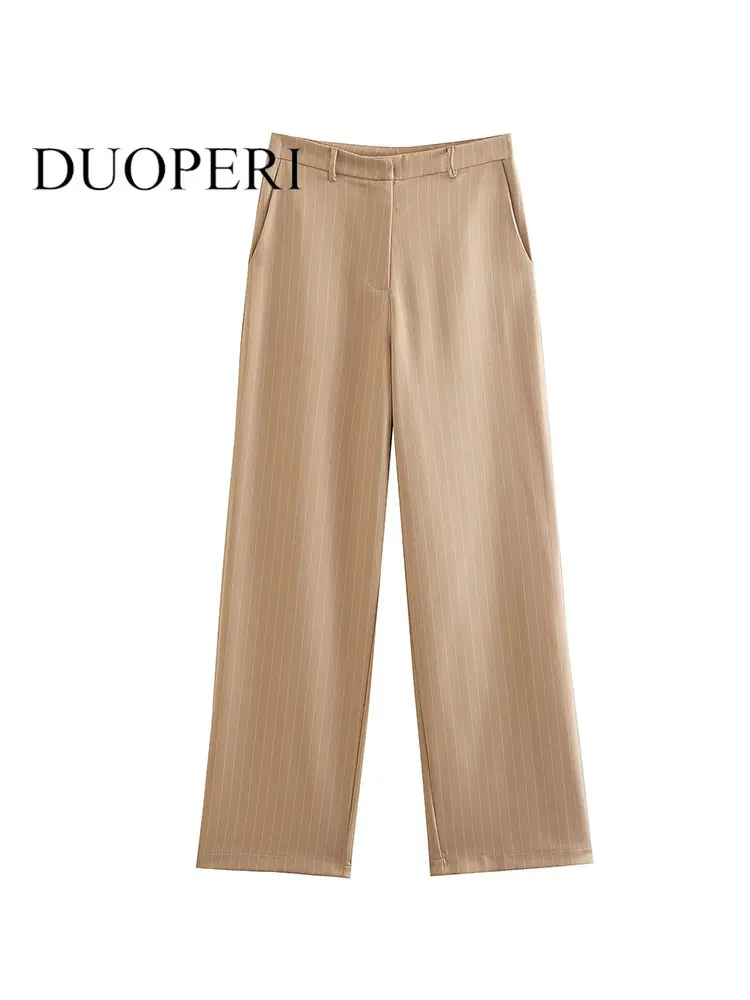 Брюки женские прямые в полоску, с завышенной талией и молнией спереди
Брюки женские прямые в полоску, с завышенной талией и молнией спереди