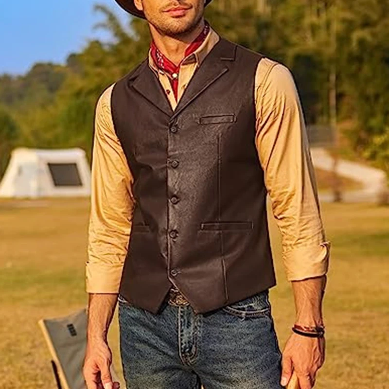 Cowboy Leather Waistcoats Men Vintage Lapel Single Breasted PU Vest Coats Men's Clothing Fashion Button Sleeveless Jackets Fall
Cowboy Leather Waistcoats Men Vintage Lapel Single Breasted PU Vest Coats Men's Clothing Fashion Button Sleeveless Jackets Fall