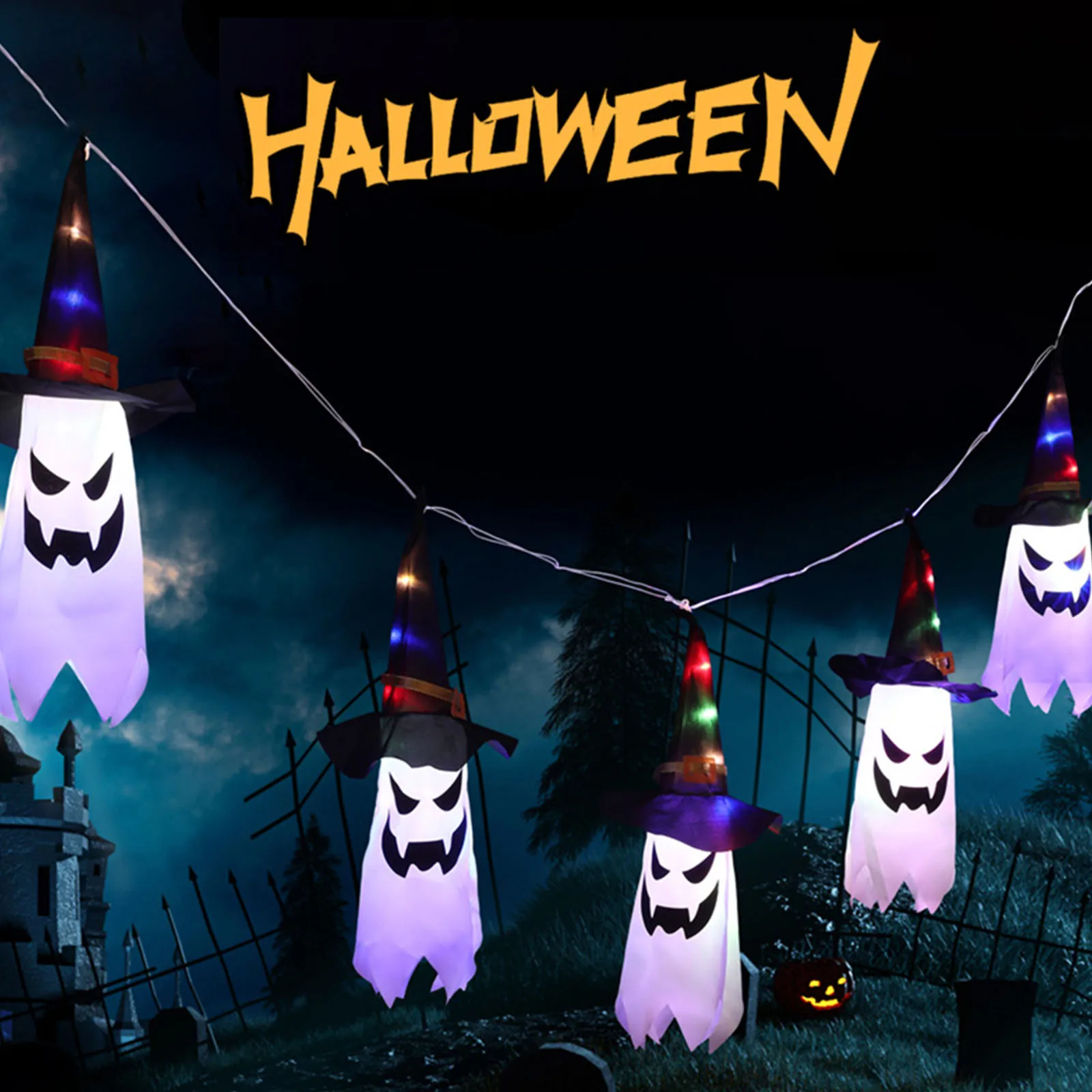 Halloween Pumpkin Lights Scary Hanging Orange Pumpkin Wizard Hat White Ghost Decoration String Lights Party Decoration Lights
Halloween Pumpkin Lights Scary Hanging Orange Pumpkin Wizard Hat White Ghost Decoration String Lights Party Decoration Lights
