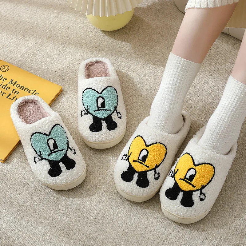 Autumn Winter Fulffy Slippers Flat Love Heart Bad Bunny Slippers Cotton Slippers For Couple Shoes Warm Indoor Bedroom Shoes
Autumn Winter Fulffy Slippers Flat Love Heart Bad Bunny Slippers Cotton Slippers For Couple Shoes Warm Indoor Bedroom Shoes