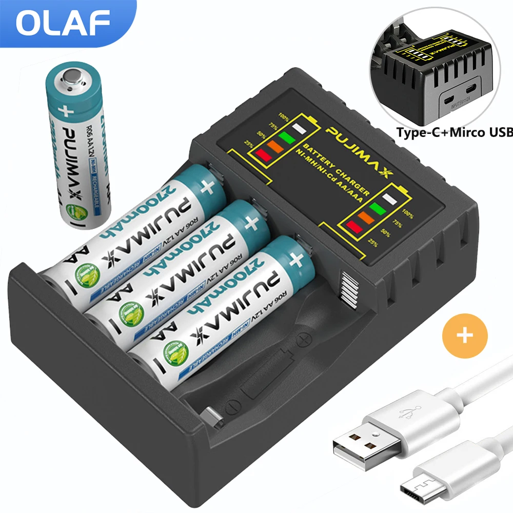 

Интеллектуальное Быстрое Зарядное устройство USB зарядное устройство для аккумуляторов No.5 No.7 AAA/AA перезаряжаемые Ni-mh/Ni-Cd аккумуляторы со све...