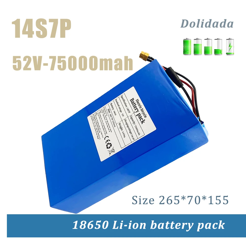 52V 14S7P 75000mAh 18650 2000W Lithium Battery for Balance Car Electric Bicycle Scooter Tricycle Rechargeable LI-ION Batteries
52V 14S7P 75000mAh 18650 2000W Lithium Battery for Balance Car Electric Bicycle Scooter Tricycle Rechargeable LI-ION Batteries