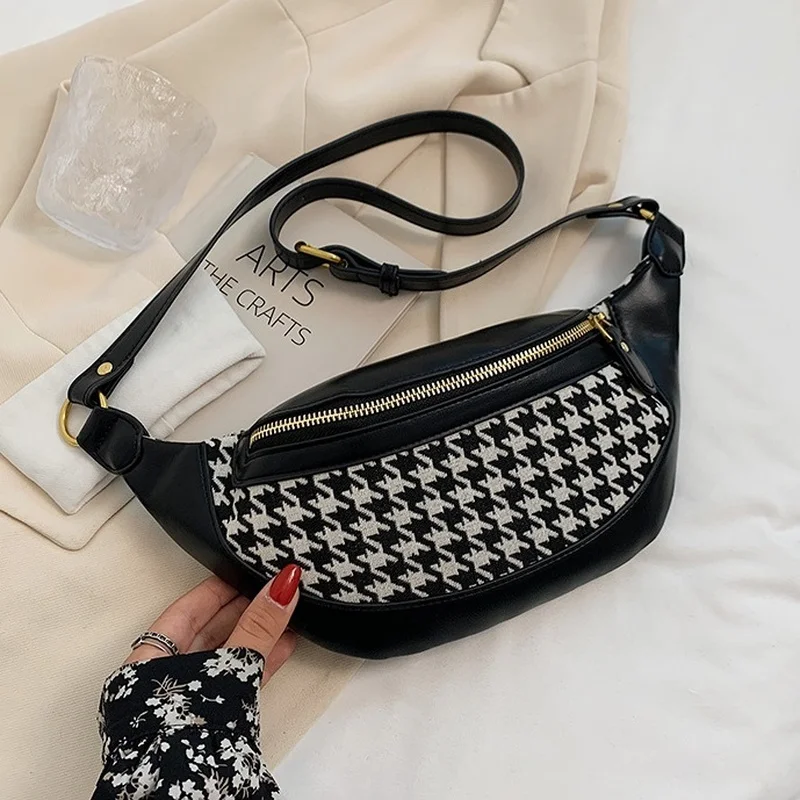 Клетчатая поясная сумка Houndstooth для женщин из искусственной кожи забавная женская