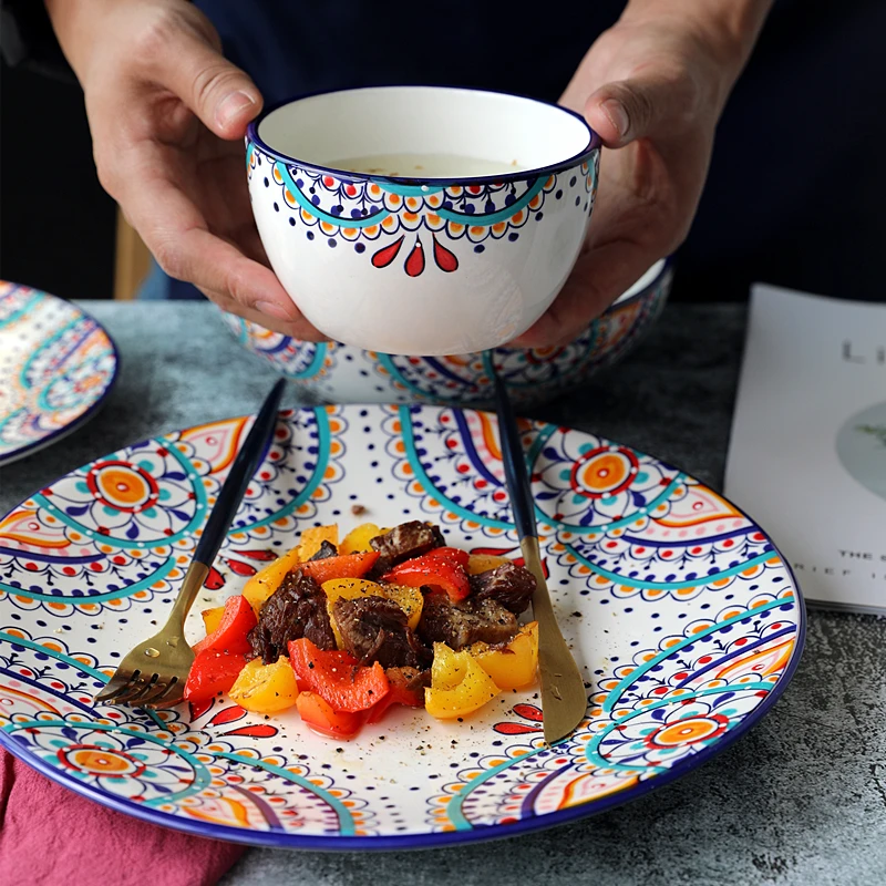 Creative ceramic tableware ethnic style household tableware rice bowl vegetable plate steak plate hand-painted deep plate
Creative ceramic tableware ethnic style household tableware rice bowl vegetable plate steak plate hand-painted deep plate