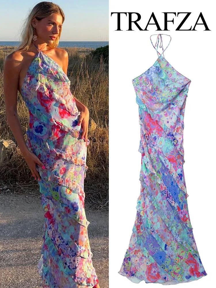 TRAFZA Fashion Elegant Female Beach Dress Women's Color Printed Layered Ruffle Edge Flounces Decorate Vintage Mid Length Dress
TRAFZA Fashion Elegant Female Beach Dress Women's Color Printed Layered Ruffle Edge Flounces Decorate Vintage Mid Length Dress