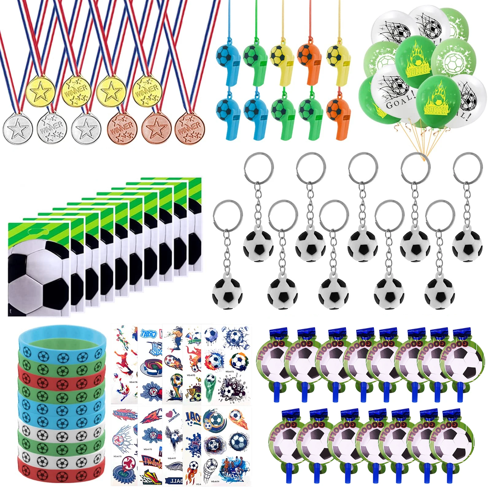 85pcs Football Party Bags Fillers Party FavoursDIY Football Silicone Wristband Keychains Party Bags Winner Medals Gifts Toys
85pcs Football Party Bags Fillers Party FavoursDIY Football Silicone Wristband Keychains Party Bags Winner Medals Gifts Toys