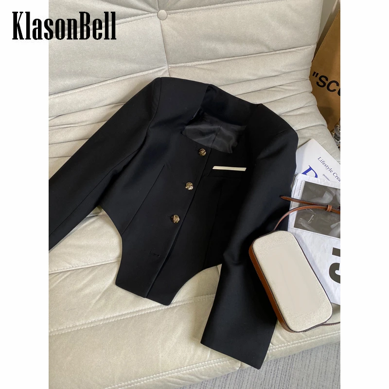 9,16 KlasonBell модная женская короткая черная куртка с квадратным воротником и изогнутым подолом
9,16 KlasonBell модная женская короткая черная куртка с квадратным воротником и изогнутым подолом