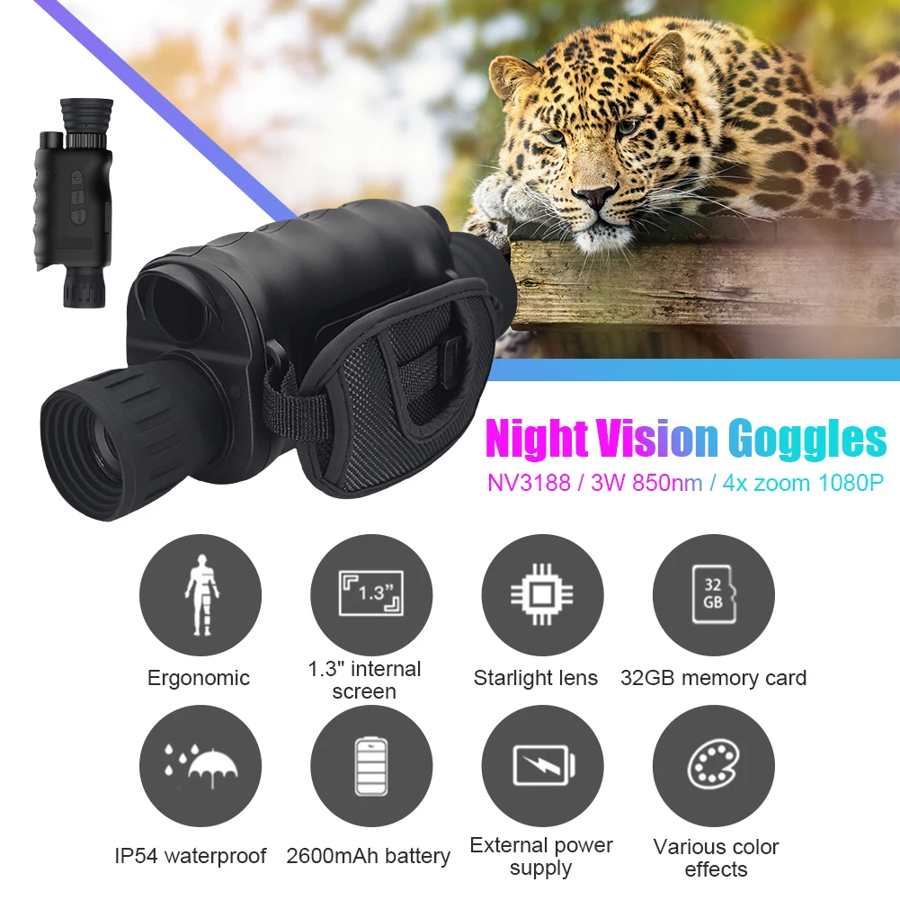 Mini Monocular Night Vision Telescope 4x Digital Zoom 1080P Video Photo Recorder for Outdoor Bird Watching Wildlife Observation
Mini Monocular Night Vision Telescope 4x Digital Zoom 1080P Video Photo Recorder for Outdoor Bird Watching Wildlife Observation