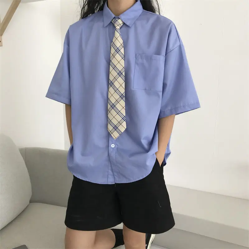 EBAIHUI Blouse Women Korean Version Office Lady Turn-down Collar Women Tops Preppy Style Short Sleeve Blue Women Shirts and Tie
EBAIHUI Blouse Women Korean Version Office Lady Turn-down Collar Women Tops Preppy Style Short Sleeve Blue Women Shirts and Tie