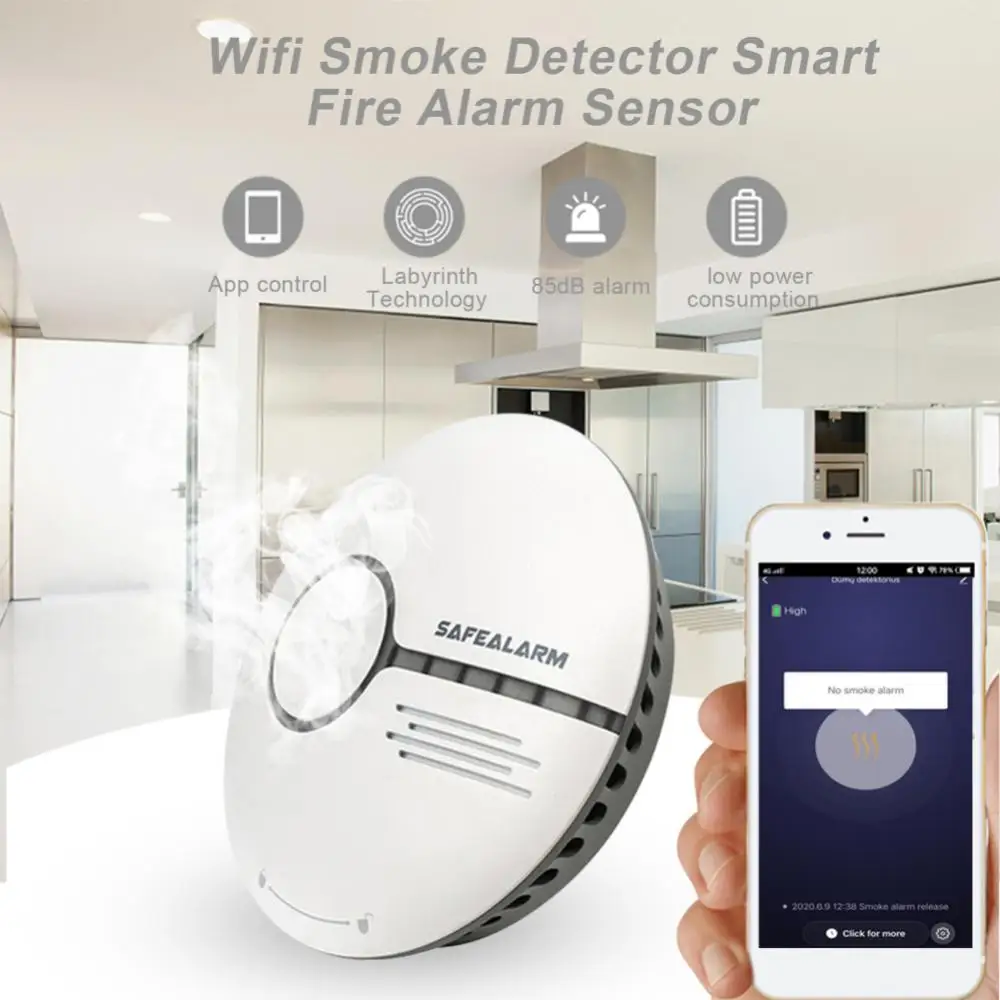 85db Smart Fire Alarm Sensor Tuya Smoke Detector Remote Monitoring Wireless Gas Detector Smart Home
85db Smart Fire Alarm Sensor Tuya Smoke Detector Remote Monitoring Wireless Gas Detector Smart Home