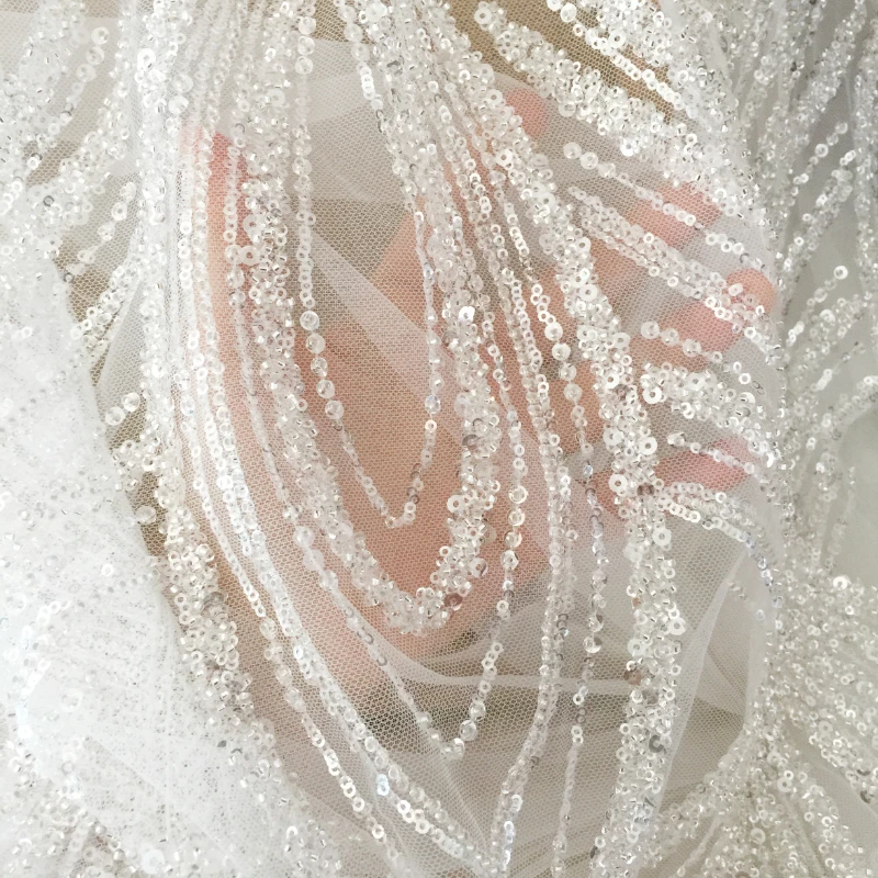 Embroidery Sequins Seeds Beading Large Abstract Wave Glittering Lace Mesh Fabric By Yard for Wedding Dress Evening Dress Sewing
Embroidery Sequins Seeds Beading Large Abstract Wave Glittering Lace Mesh Fabric By Yard for Wedding Dress Evening Dress Sewing