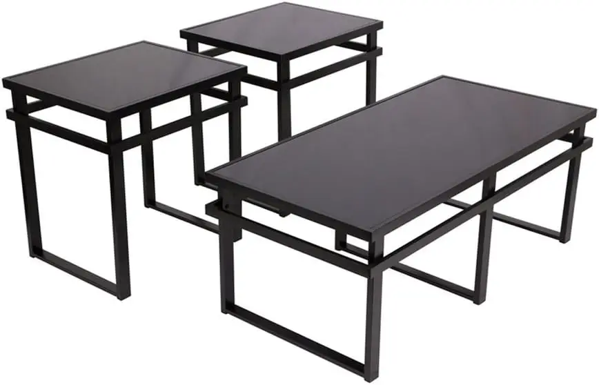 Contemporary 3-Piece Table Set, Includes Coffee Table and 2 End Tables, Black Glass
Contemporary 3-Piece Table Set, Includes Coffee Table and 2 End Tables, Black Glass