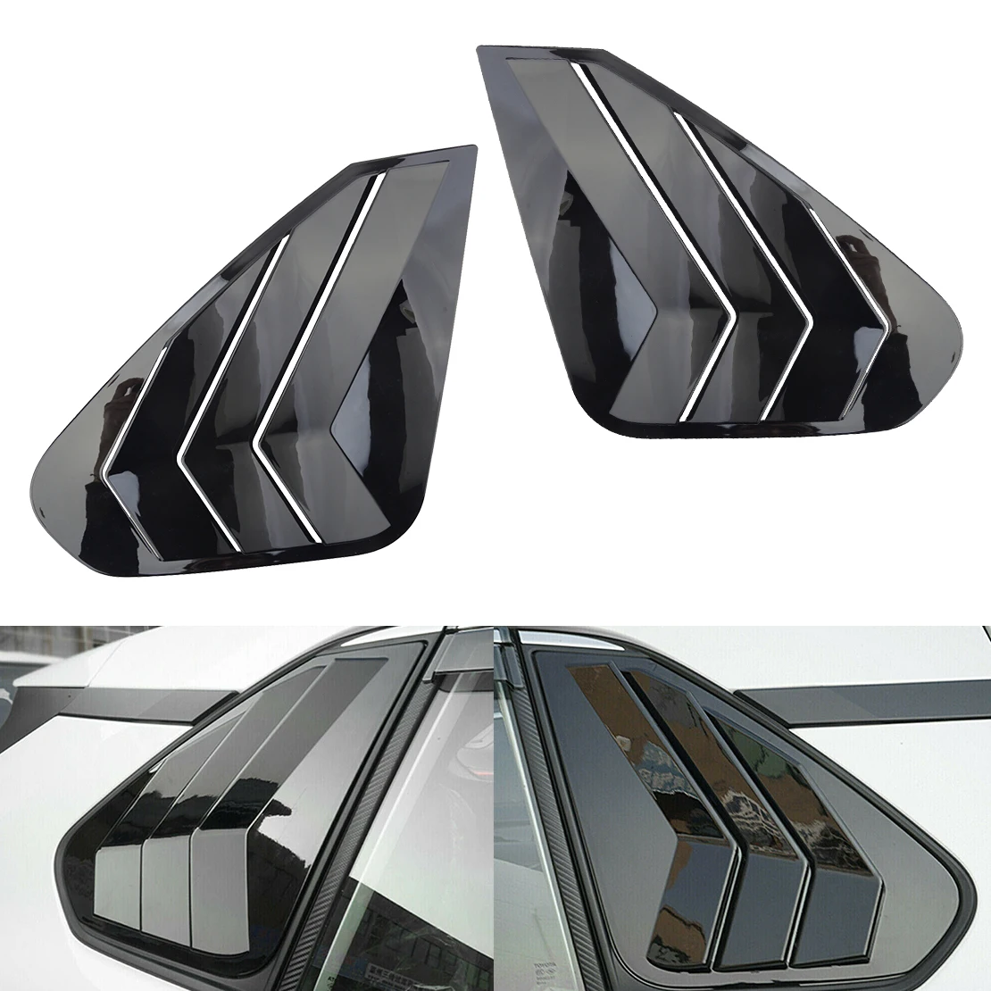 

Car Rear Right & Left Side Window Scoop Louver Cover Trim Shutter Vent Frame ABS Gloss Black Fit for Toyota RAV4 2019 2020 2021