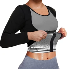 LISA SWEAT Sauna Suit for Women Sweat Body Shaper Hot Waist Trainer Long Sleeve Zipper Shirt Workout Top Silver
