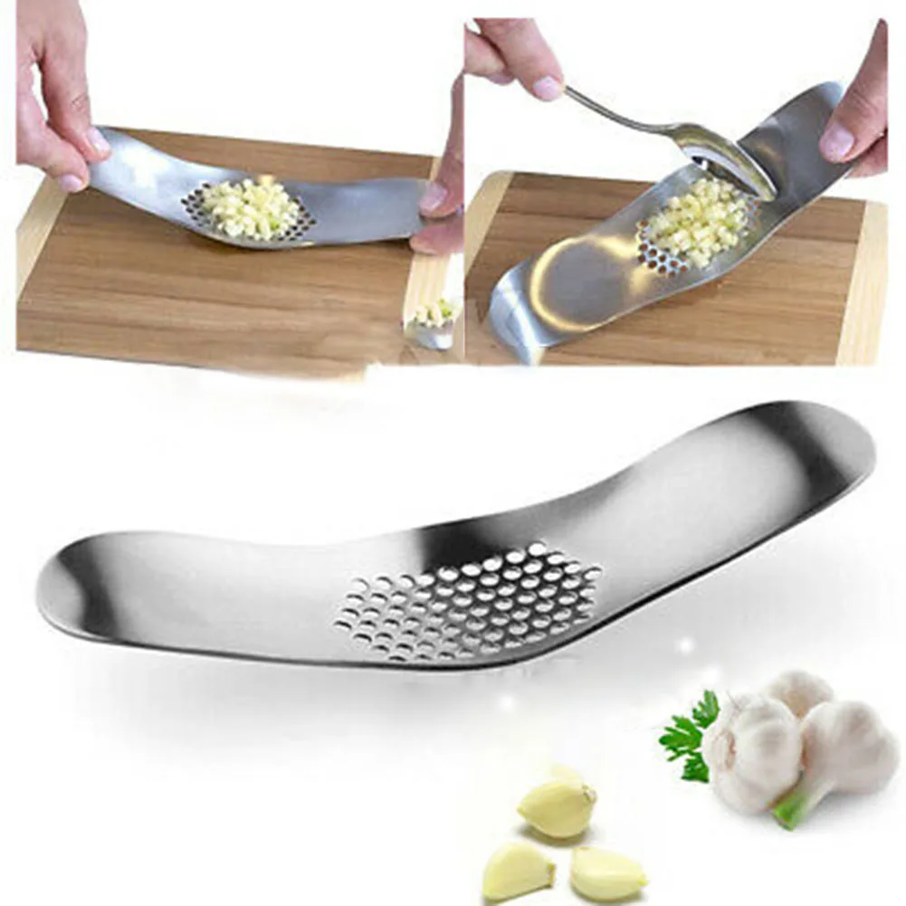 

1x Stainless Steel Curved Garlic Press Multi-function Manual Garlic Cloves Garlic Press Fruit Vegetable Tools Kitchen Gadget