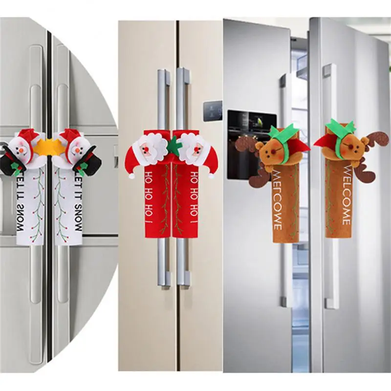 

Christmas Refrigerator Door Handle Covers Santa Claus Microwave Oven Dishwasher Door Handle Cover Christmas Party Decoration