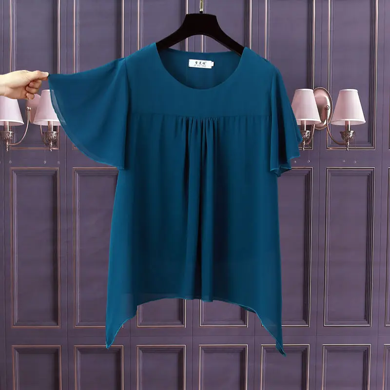Summer New Women Chiffon Blouse O-Neck Solid Color Short Sleeve Loose Oversized Shirt Female Irregular Hem Shirt Blusas Mujer De
Summer New Women Chiffon Blouse O-Neck Solid Color Short Sleeve Loose Oversized Shirt Female Irregular Hem Shirt Blusas Mujer De