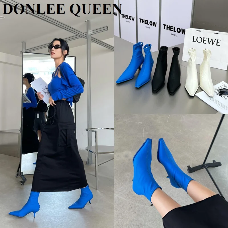 Women Sock Boots Fashion Lycra Stretch Boots High Heels Pointed Toe Chelsea Booties Autumn Winter Shoes Female Short Boots Brand 
Women Sock Boots Fashion Lycra Stretch Boots High Heels Pointed Toe Chelsea Booties Autumn Winter Shoes Female Short Boots Brand