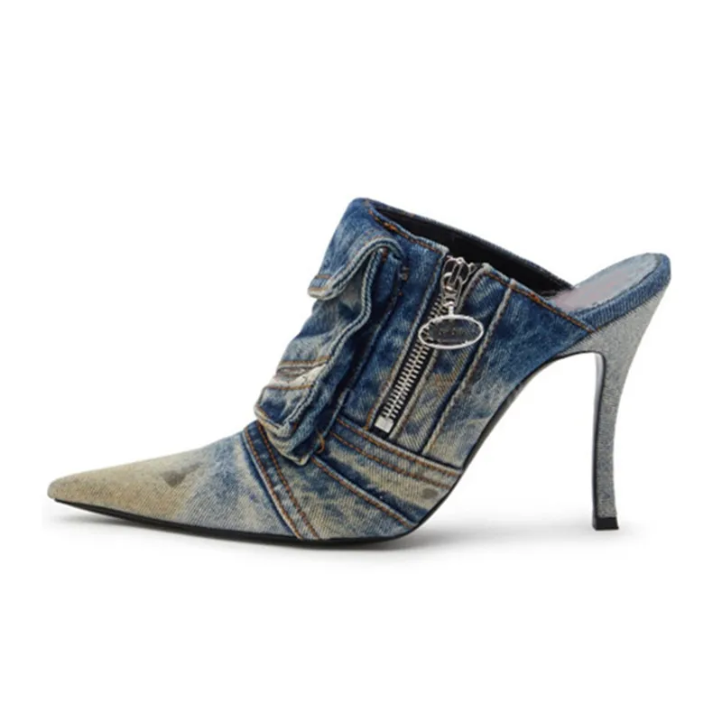2023 New Retro Pointy Denim Thin High Heel Shoes Women Cover Toe Slingback Sandals Fashion Show Modern Slippers Outside Big Size
2023 New Retro Pointy Denim Thin High Heel Shoes Women Cover Toe Slingback Sandals Fashion Show Modern Slippers Outside Big Size