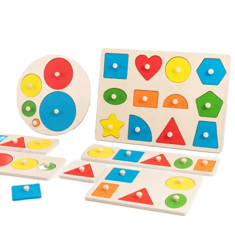 

Деревянная игрушка Монтессори, доска для захвата рук, форма, сочетание цветов, подходящая Геометрическая головоломка, Ранняя развивающая игрушка для детей, малышей