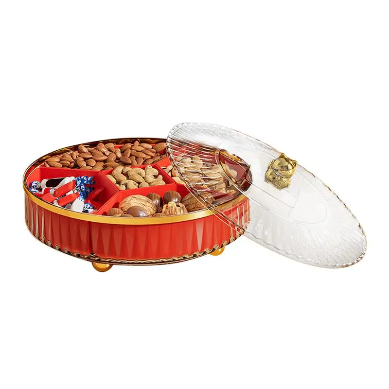 

Вращающийся поднос для закусок, роскошная Бытовая коробка для сухофруктов, вращающаяся разделенная сервировочная тарелка с крышкой, вращающаяся стойка для кухни