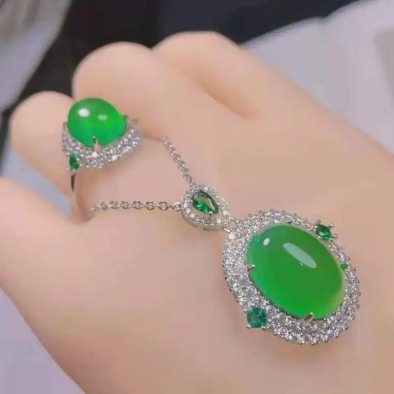 Natural Green Jade Jewelry Sets Women Fine Jewelry Pink White Myanmar Jadeite Zircon Emerald Pendant Necklace Ring Jewellery Set
Natural Green Jade Jewelry Sets Women Fine Jewelry Pink White Myanmar Jadeite Zircon Emerald Pendant Necklace Ring Jewellery Set