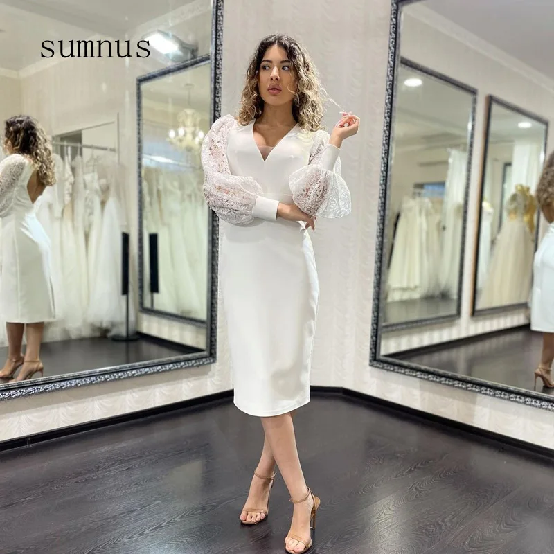 Simple White Wedding Dress Hem Slit Puff Long Sleeve Appliques V-neck Mid-calf Bride Gowns Solid Satin Gelinlik Plus Size
Simple White Wedding Dress Hem Slit Puff Long Sleeve Appliques V-neck Mid-calf Bride Gowns Solid Satin Gelinlik Plus Size