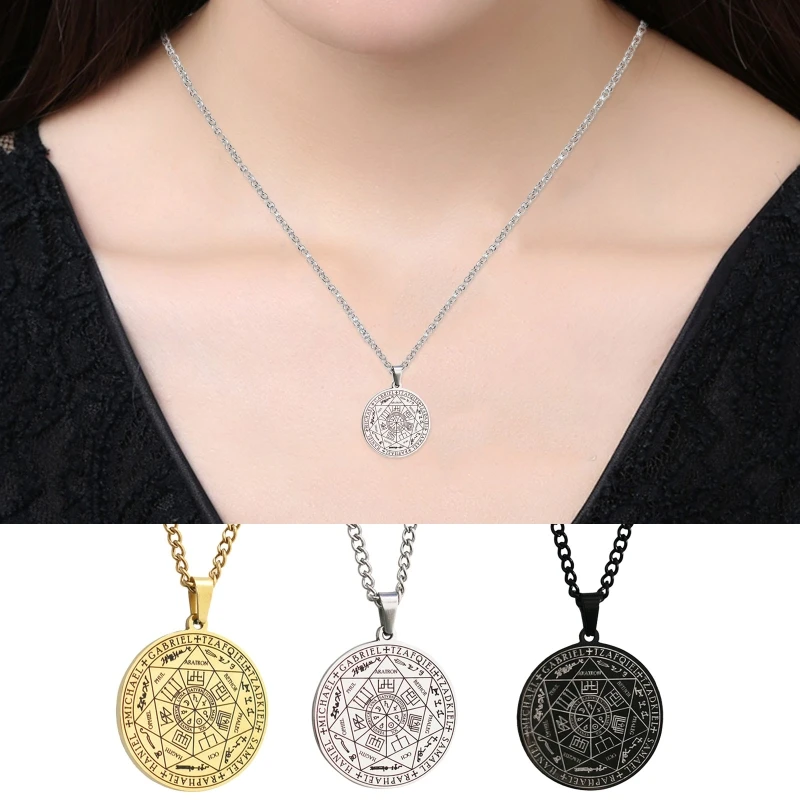 

Seals of The Seven Archangels Pendant Choker Statement Silver Stainless Steel Necklace Dress Acces for Men Women 24BD