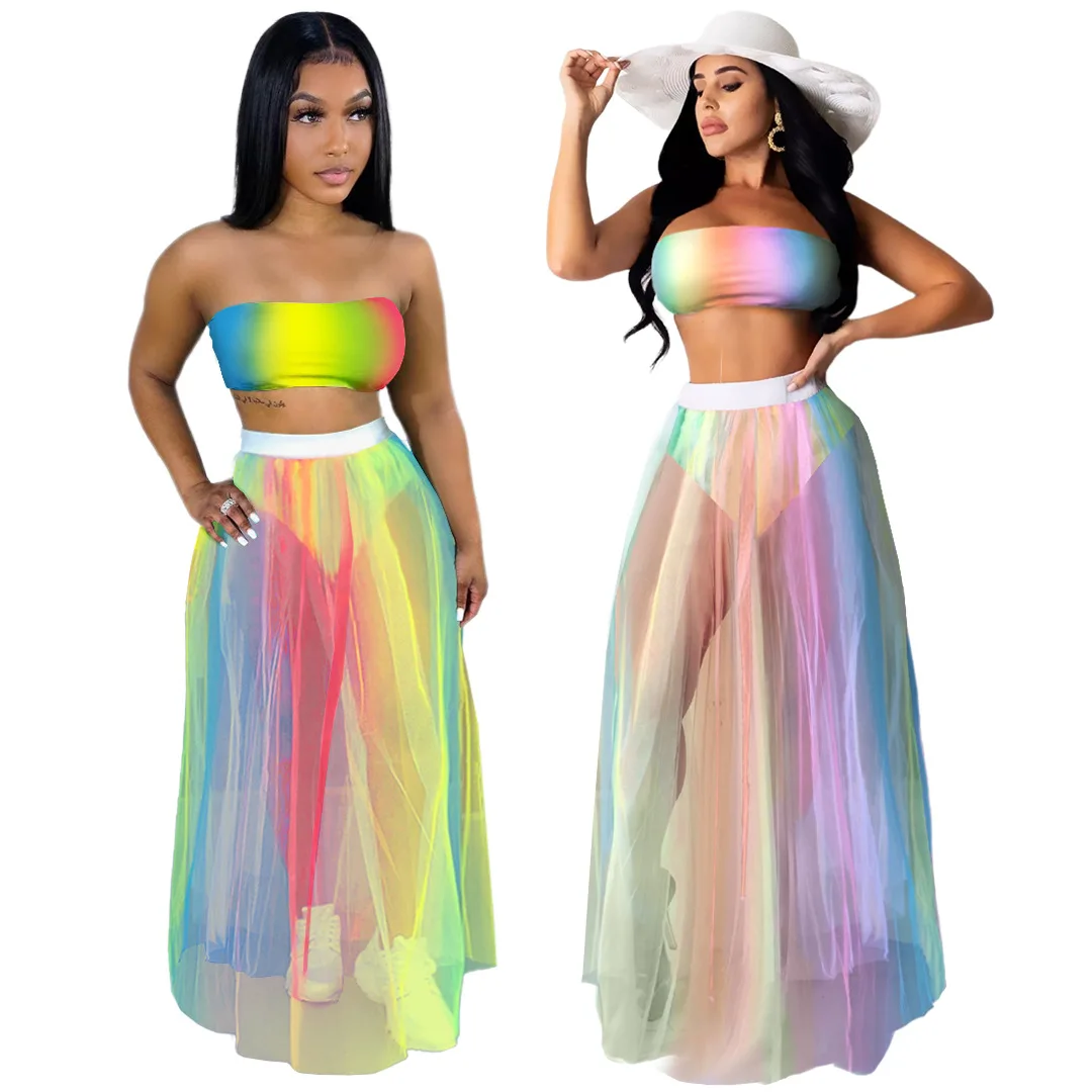 Woman 2pcs Mesh Dress Set Rainbow Color Off Shoulder Strapless+Briefs Maxi Mesh Skirt S-XL GL6572
Woman 2pcs Mesh Dress Set Rainbow Color Off Shoulder Strapless+Briefs Maxi Mesh Skirt S-XL GL6572