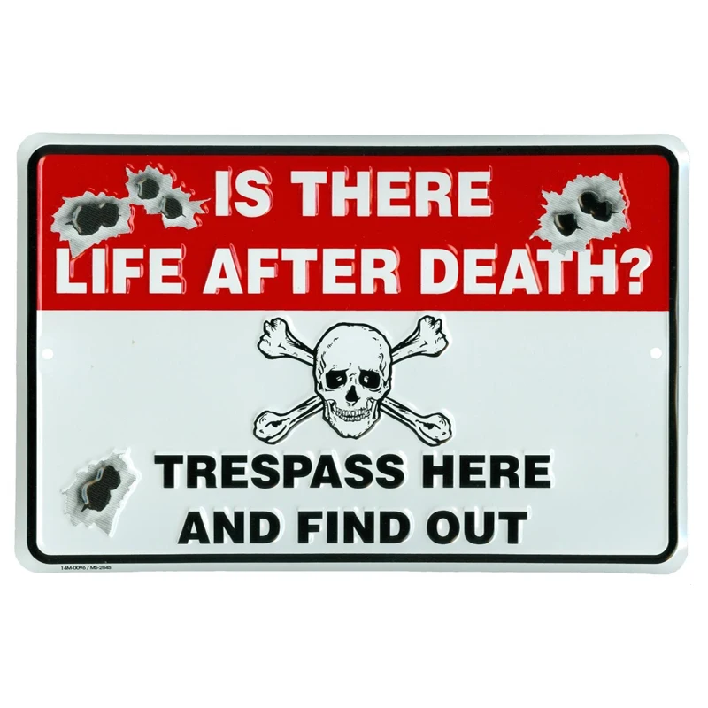 

Is there life after death Trespass here and find out. retro tin painting vintage metal plate sign wall decoration for home cafe