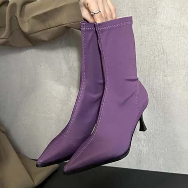 Spring/Autumn Elegant Sexy Stretch Fabric Sewn AnkleBoots Women's Pointed Thin High Heel Stretch Boots Wedding Dress Women Boots 
Spring/Autumn Elegant Sexy Stretch Fabric Sewn AnkleBoots Women's Pointed Thin High Heel Stretch Boots Wedding Dress Women Boots