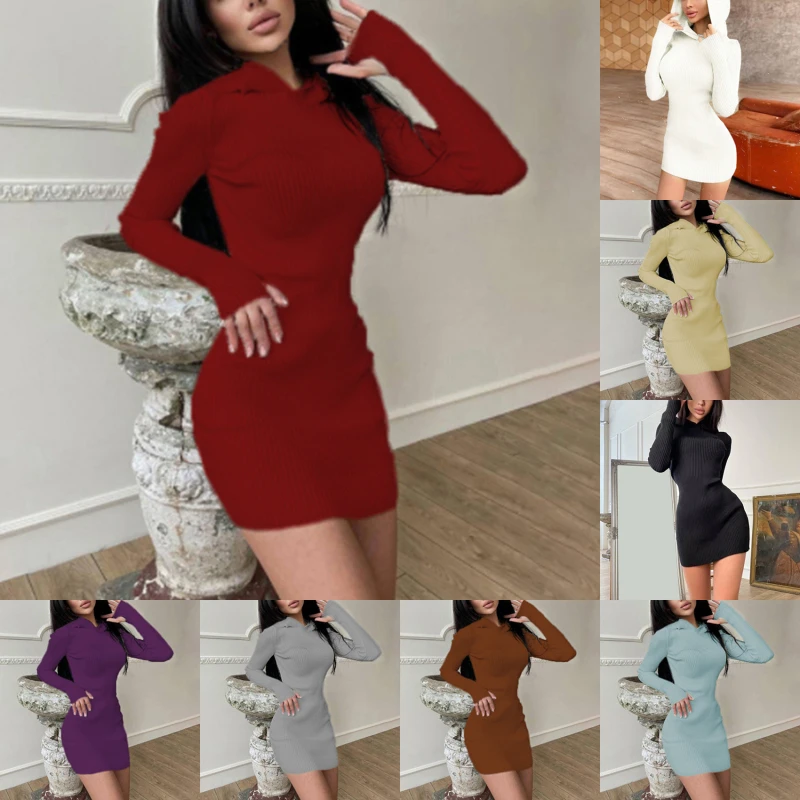 Women Spring Solid Color Long Sleeve Dress Hooded Mini Dress Ladies Sexy Sheath Knitting 8 Styles High Waist Dresses
Women Spring Solid Color Long Sleeve Dress Hooded Mini Dress Ladies Sexy Sheath Knitting 8 Styles High Waist Dresses