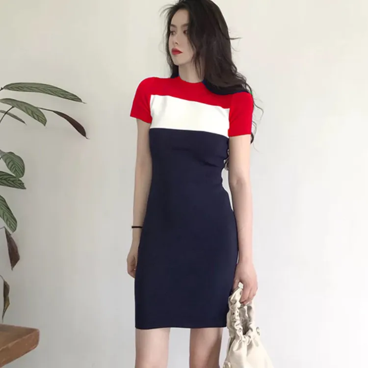 2022 Summer Elegant Ladies Hit Color Patchwork Knitted Mini Dresses For Women Korea Chic Short Sleeve Bodycon Dress Female
2022 Summer Elegant Ladies Hit Color Patchwork Knitted Mini Dresses For Women Korea Chic Short Sleeve Bodycon Dress Female